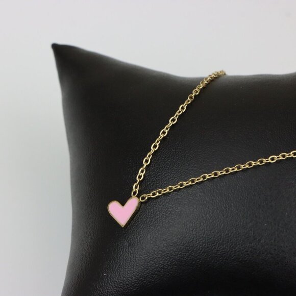 Heart Charm Yellow Necklace with Pink Enamel, XPNL0369 - Picture 6 of 13